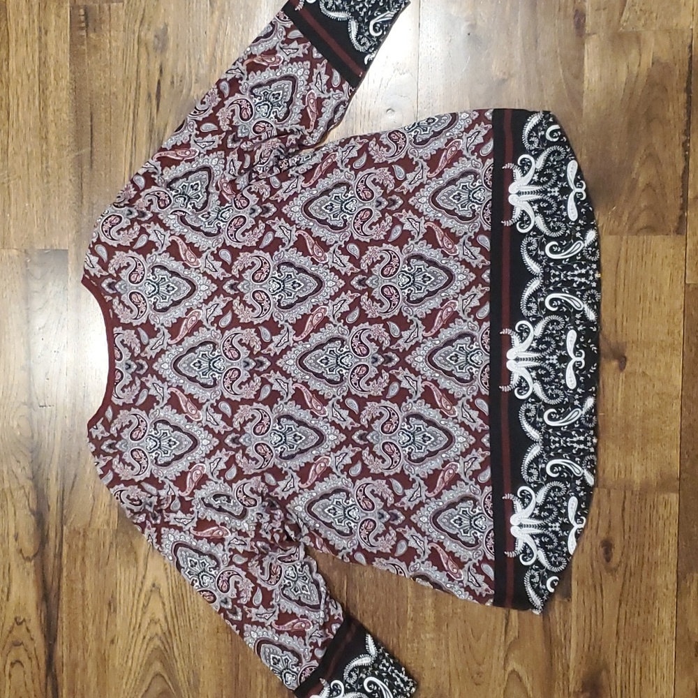 Womens Cato burgundy paisley 3/4 sleeve top size 18/20 - Picture 6 of 7